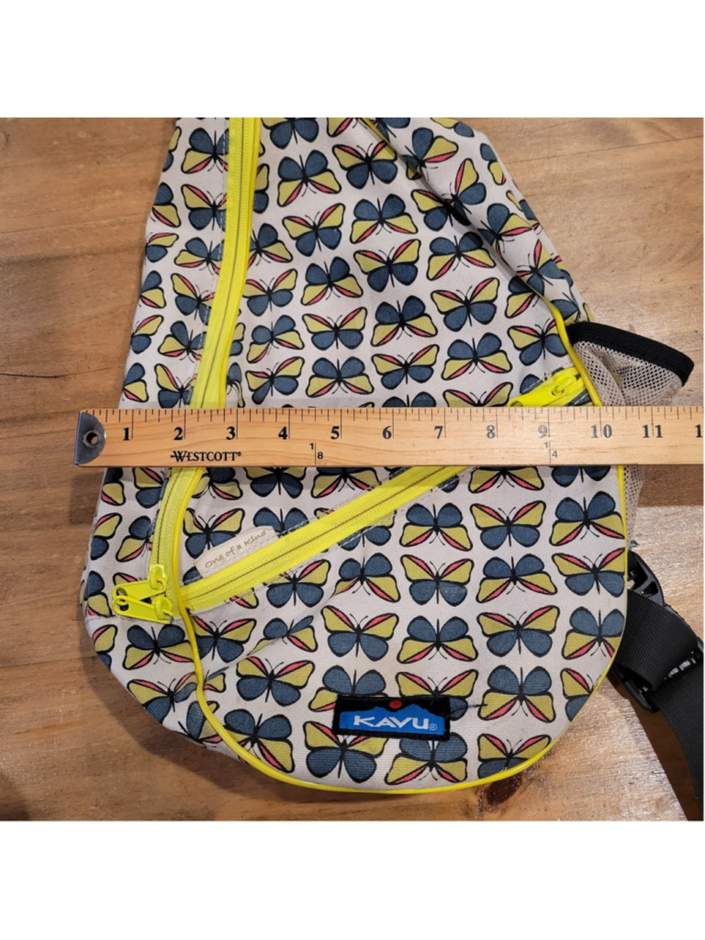 KAVU Paxton Pack Rope Sling Bag Crossbody Backpack Butterfly Print Yellow Blue - Picture 10 of 11